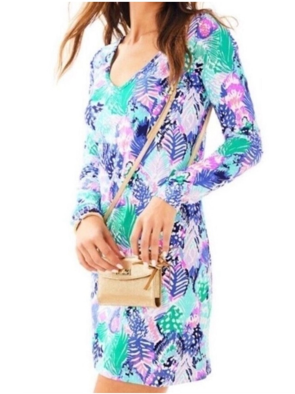 NWT Lilly Pulitzer Beacon Long Sleeve VNeck  Dress in Quill Out Reduced Size XL